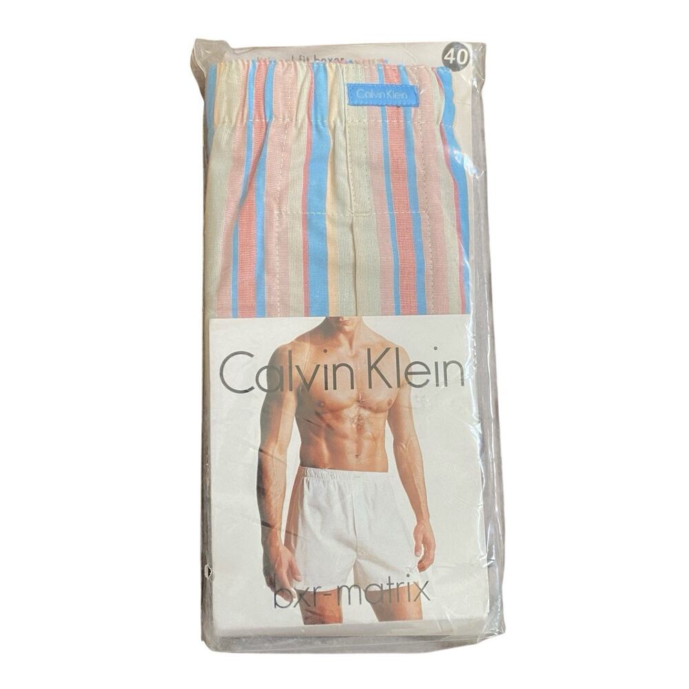 Calvin Klein Menâs Cotton Traditional Easy Fit Boxer Sz 40 NEW Tan Striped 1-PC
